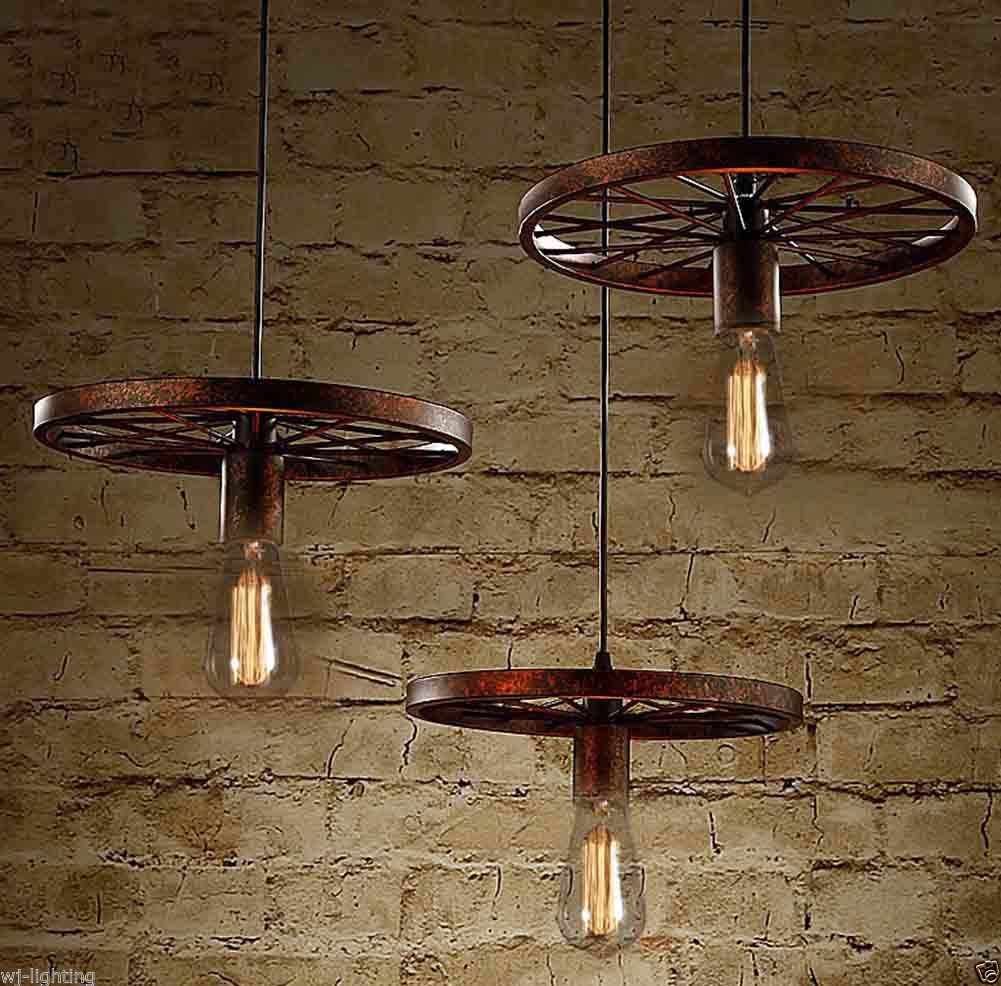New Wheel Metal Shade LED Ceiling Vintage Retro Chandelier Fitting Pendant Light - Image 3