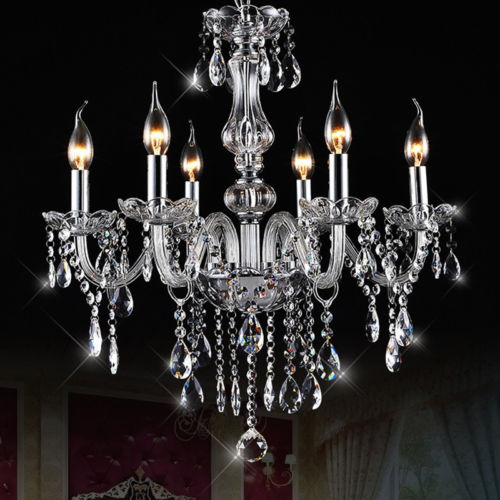 6 Lights Arms Candle Glass&Crystal Chandelier Pendant Lamp Living Room Bedroom