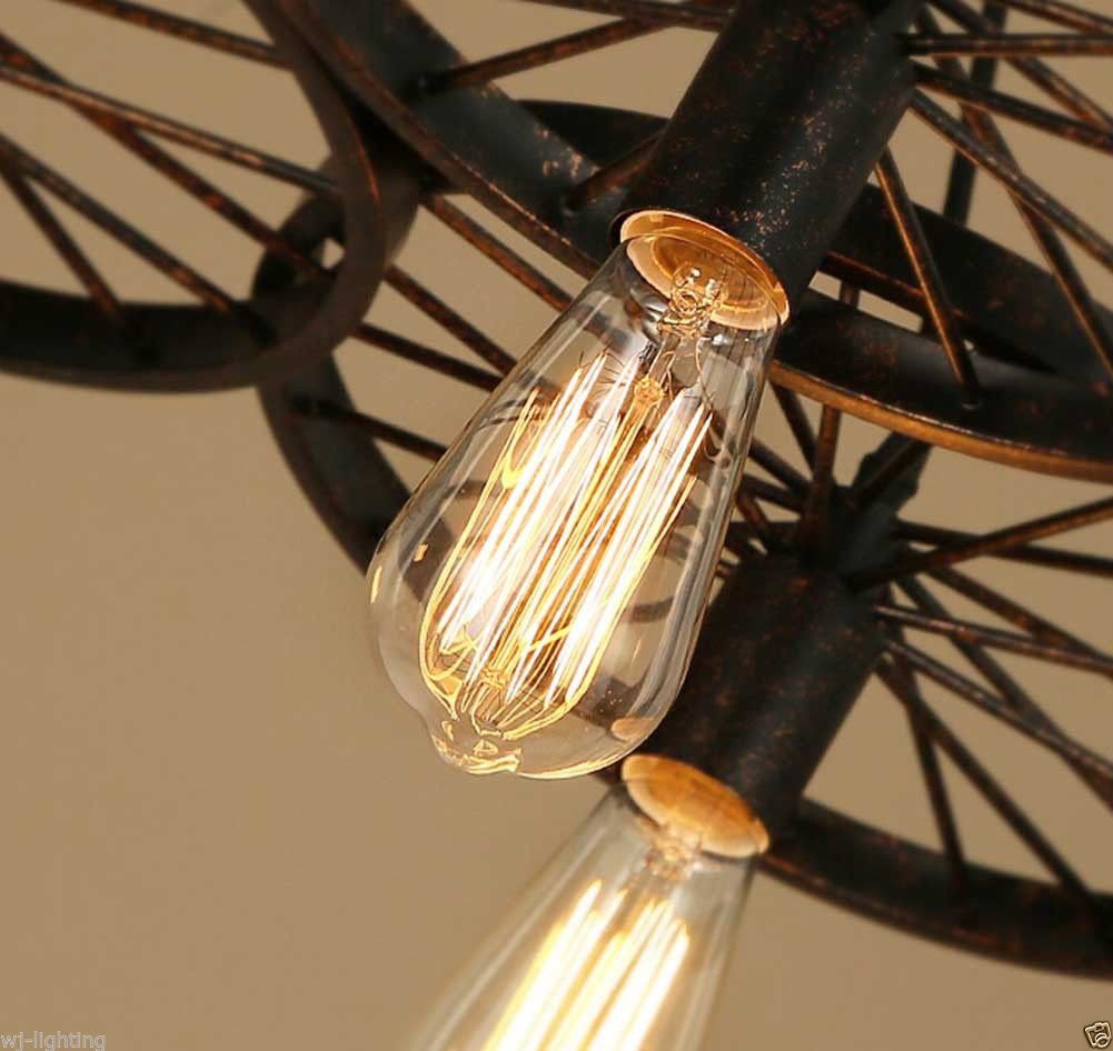 New Wheel Metal Shade LED Ceiling Vintage Retro Chandelier Fitting Pendant Light - Image 2