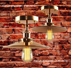 Industrial RETRO VINTAGE COPPER METAL SHADE FLUSH MOUNT PENDANT LIGHT CEILING