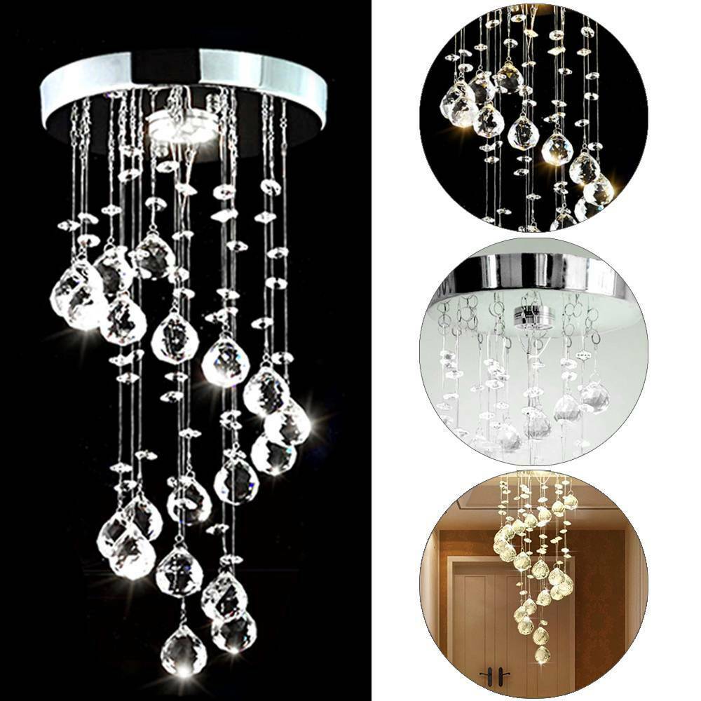Modern LED Crystal Ceiling Light Lamp Fitting Pendant Chandelier Chrome Lights