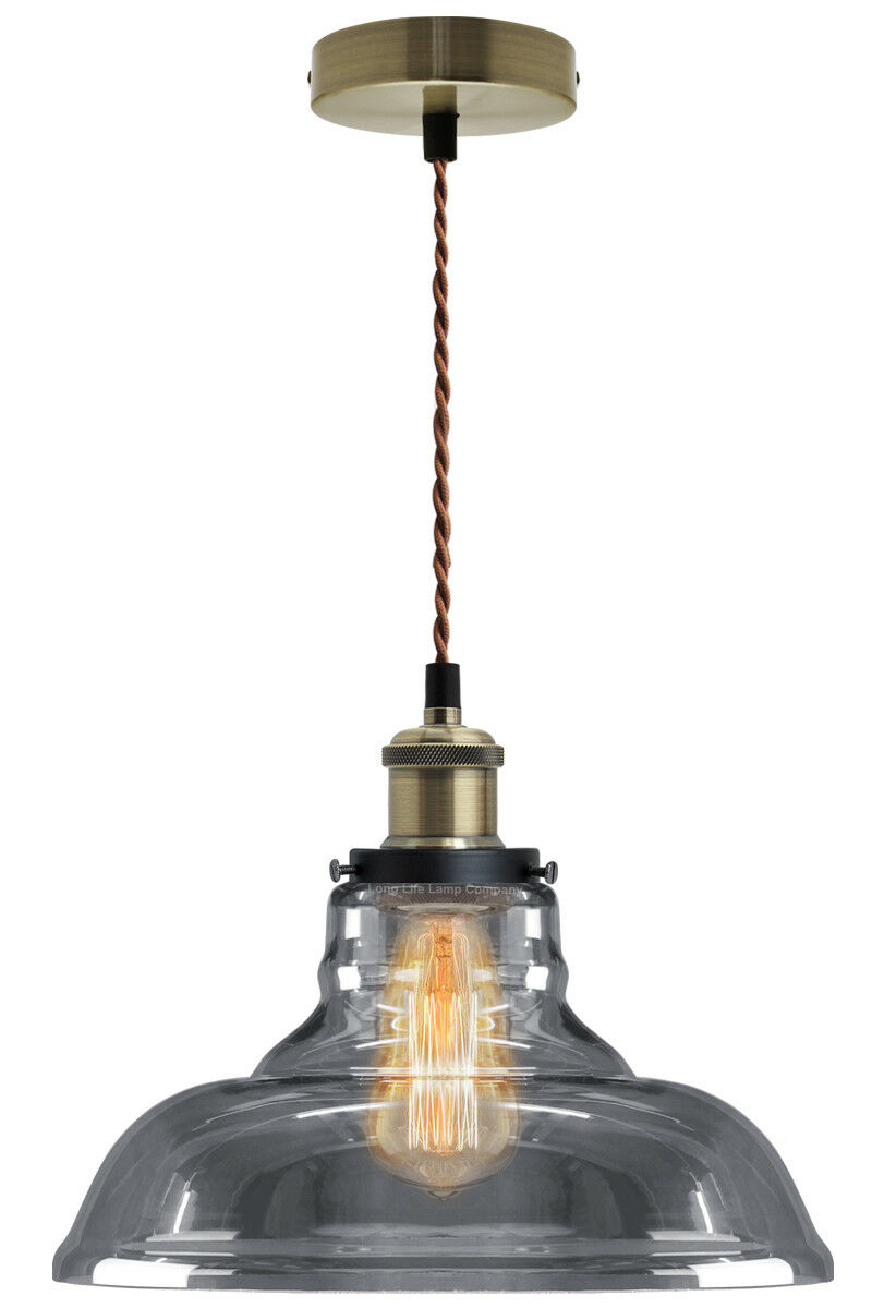 Vintage Smoked Glass Shade Chandelier Pendant Ceiling Home Pub Diner Light M0091