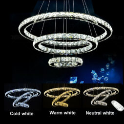 Modern LED Crystal Chandelier Ceiling Light Pendant Lamp 1 2 3 4 Ring Dimmable