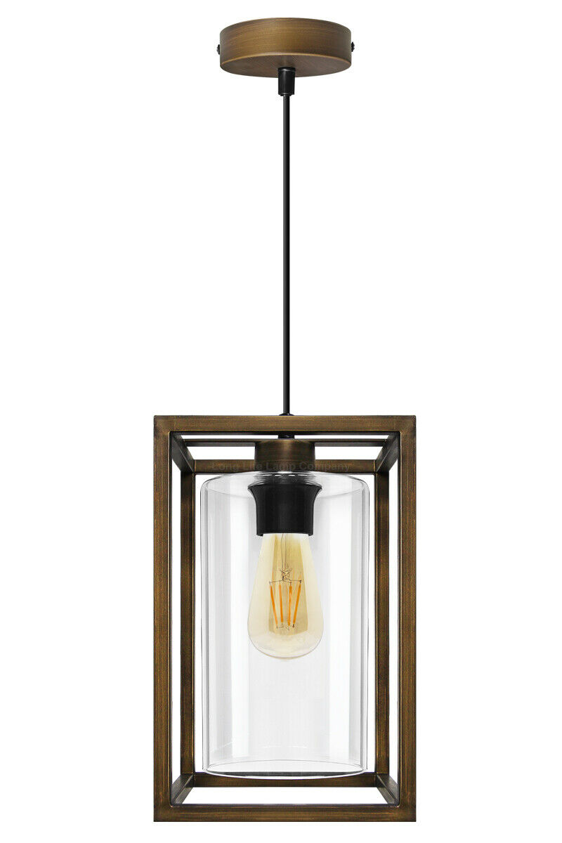 Vintage Brass Glass Shade Hanging Pendant Ceiling Lantern Pub Diner Light M0155