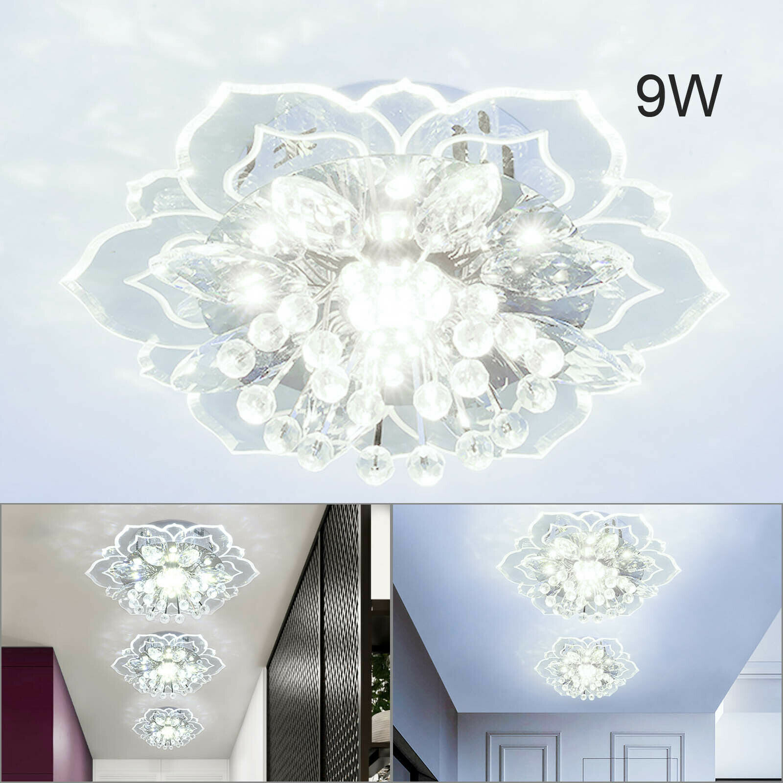 9W MODERN CRYSTAL LED CEILING LIGHT FIXTURE PENDANT LAMP LIGHTING CHANDELIER