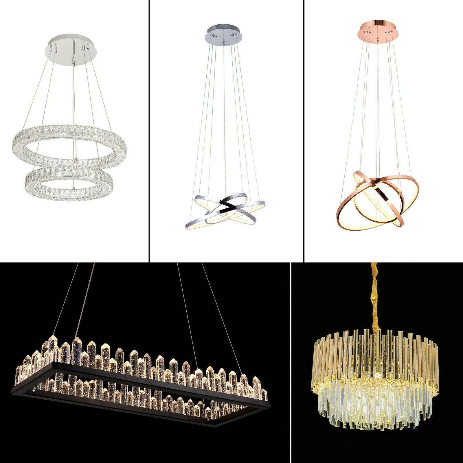 Modern LED Crystal Chandelier Circular Ceiling Light Hanging Lights Pendant UK