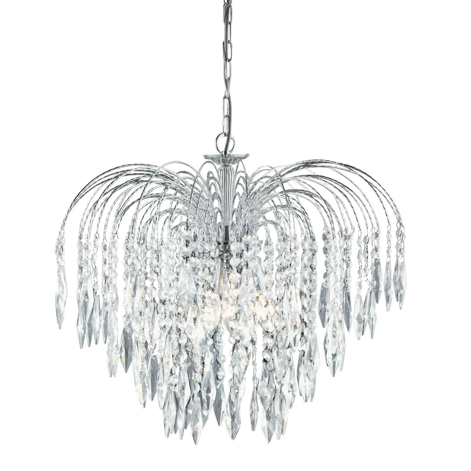 CASCADE Chandelier Crystal Waterfall 5 Light Chrome 1 Tier Ceiling Fitting UK