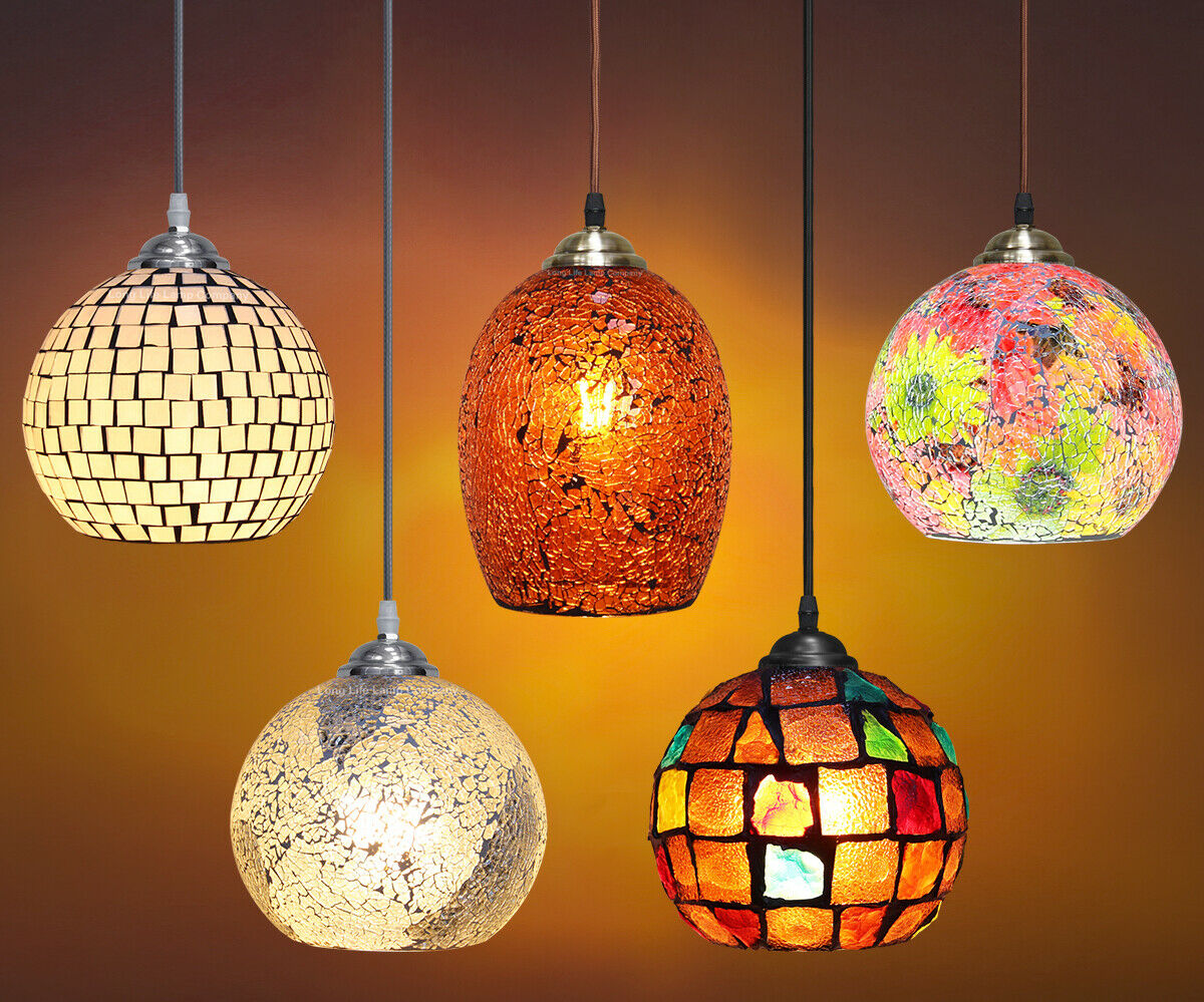 Vintage Glass Globe Ceiling Hanging Pendant Light Shade Mosaic Style Lighting