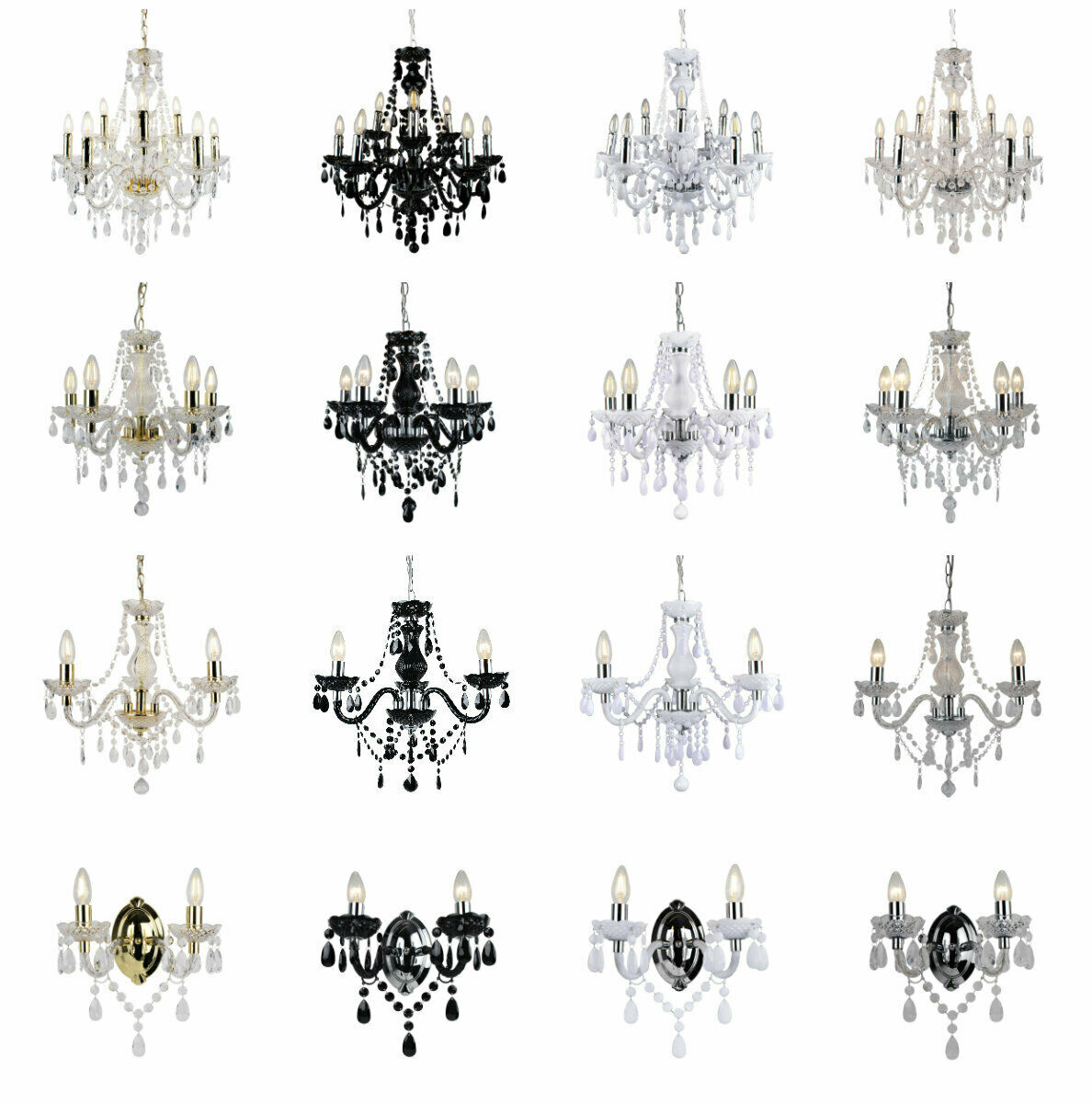 Marie Therese 3/5/9 Ceiling & Wall Light Chandeliers - Clear Black White & Gold