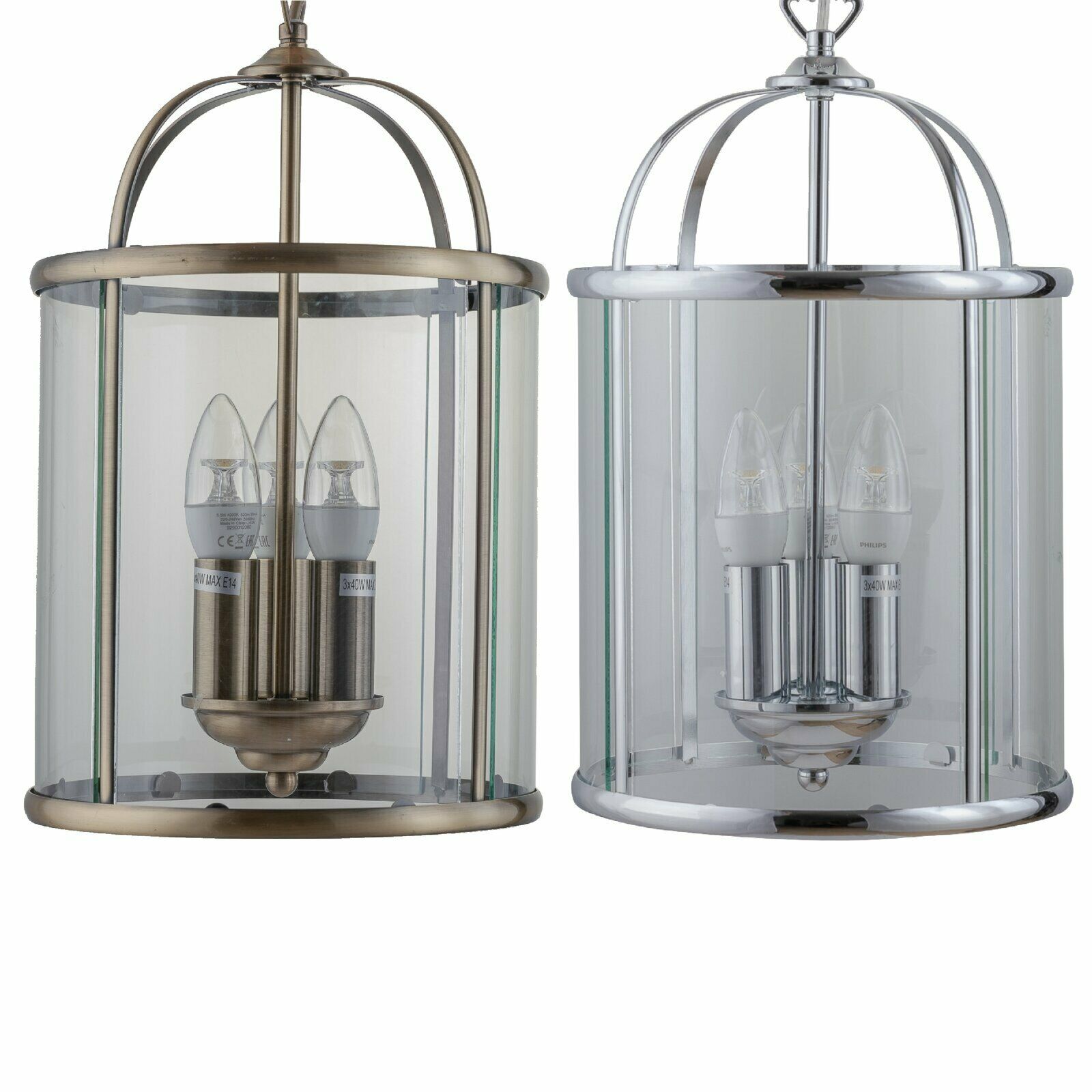 Traditional Style 3 Light Glass Lantern Pendant Ceiling Light Fittings