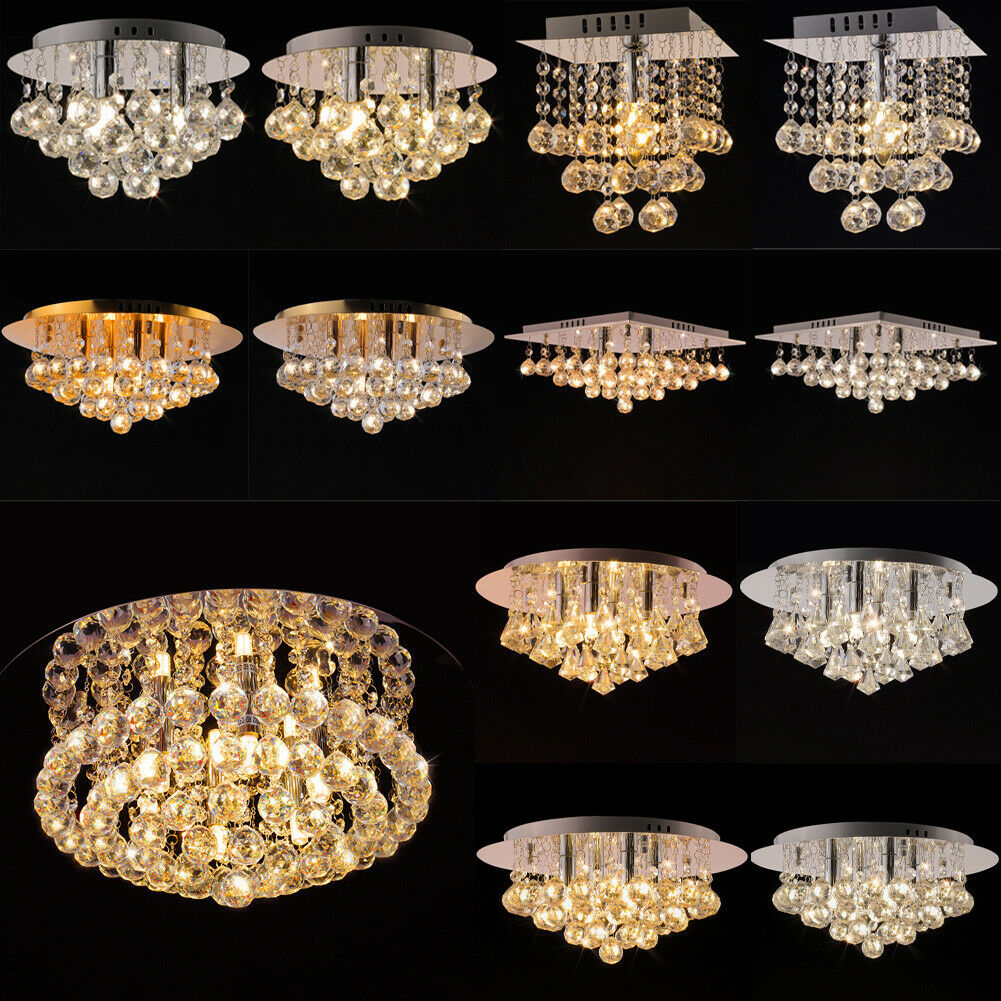 Chandelier LED Crystal Lights w/ Bulbs Ceiling Pendant Lamp Living Room Decor UK