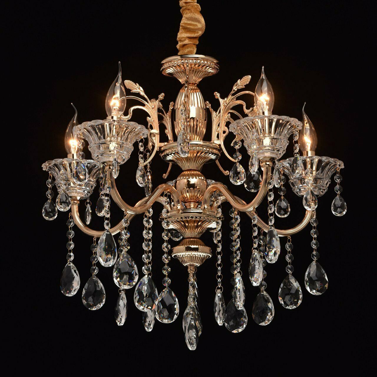 MW-Light Classic 5 Light Candle-Style Chandelier, Gold/Transparent