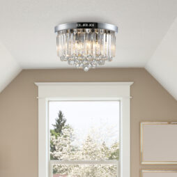HOMCOM Modern Crystal Ceiling Light Chandelier for Living Room Kitchen Silver