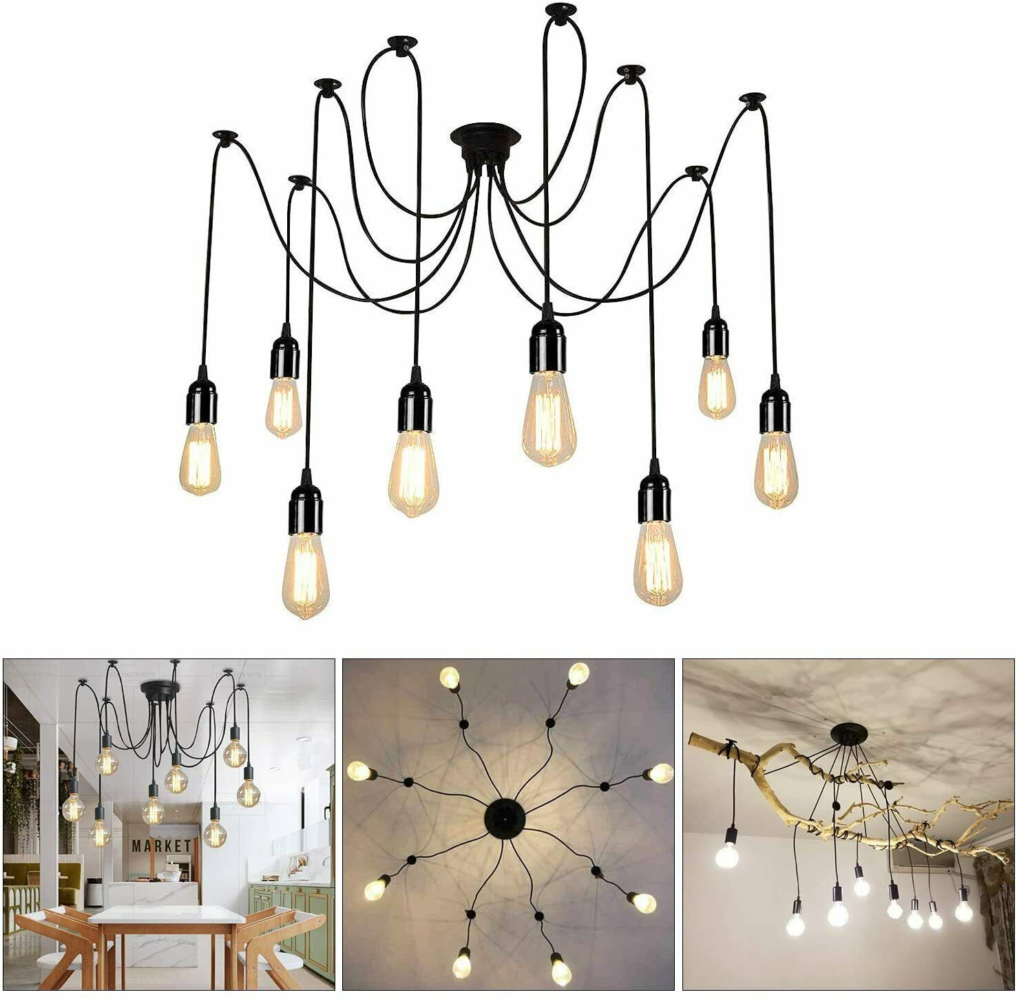 Vintage Pendant Ceiling Shade Industrial Chandelier Light Retro Spider Lamp