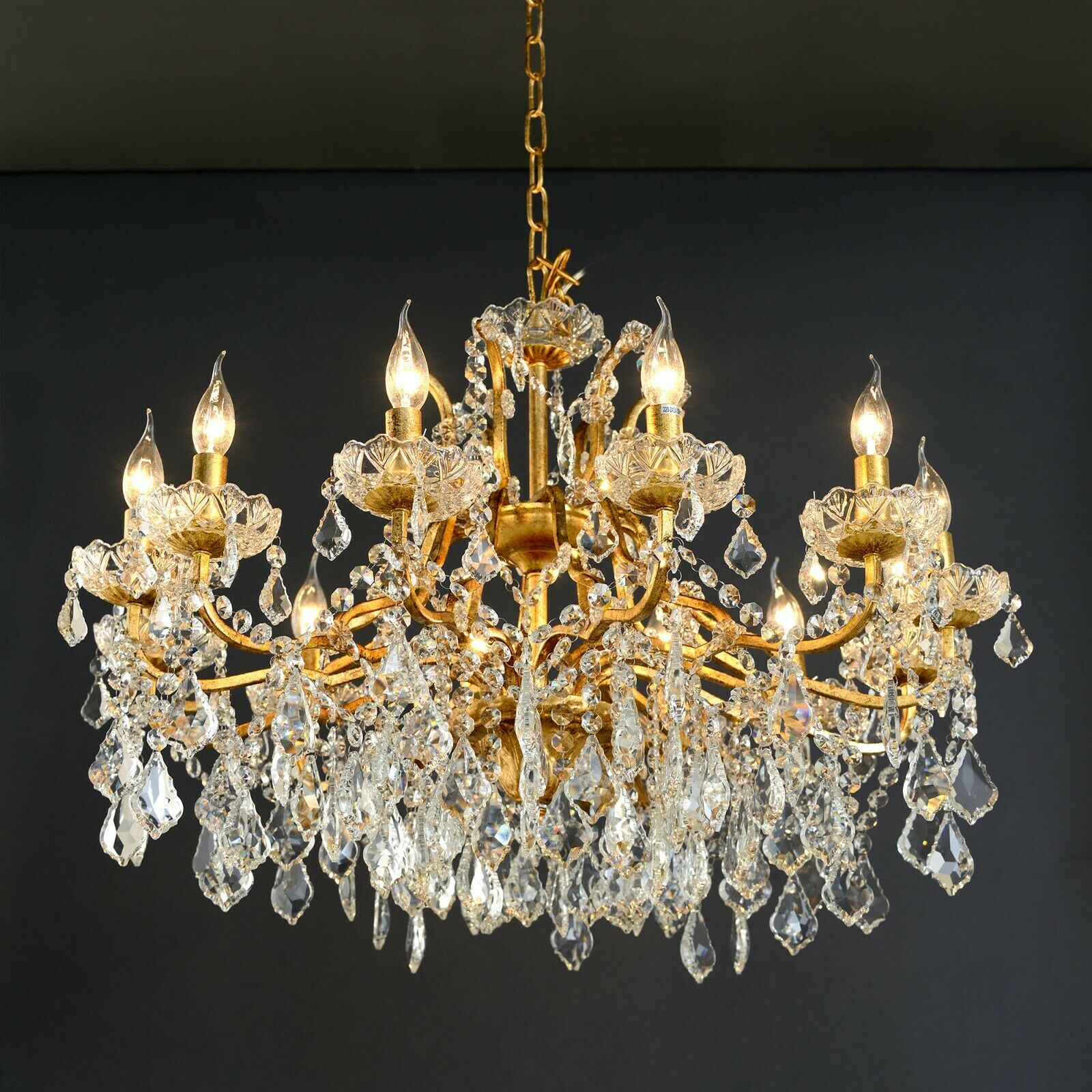 Vivianne Gold Crystal Cut Glass 12 Arm Large Chandelier Ceiling Light