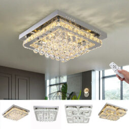 Modern Led Crystal Ceiling Light Square Chandelier Lamp Cool White or Dimmable