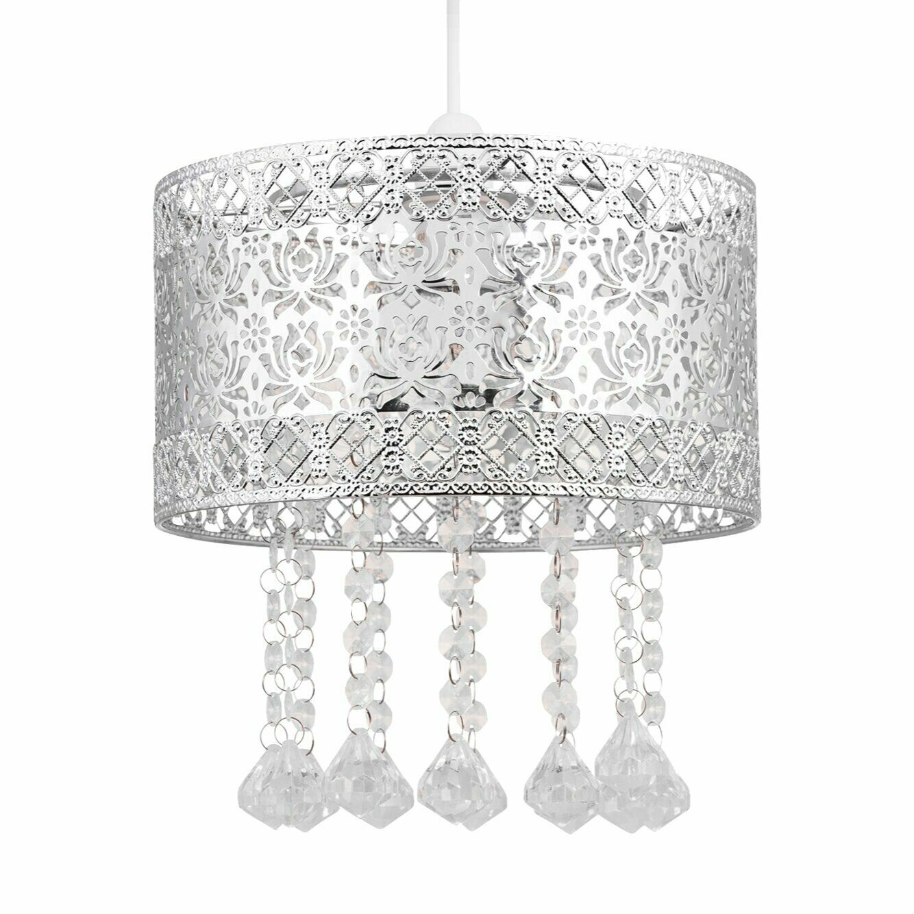 Modern Chrome Metal Jewelled Easy Fit Ceiling Light Shade Chandelier