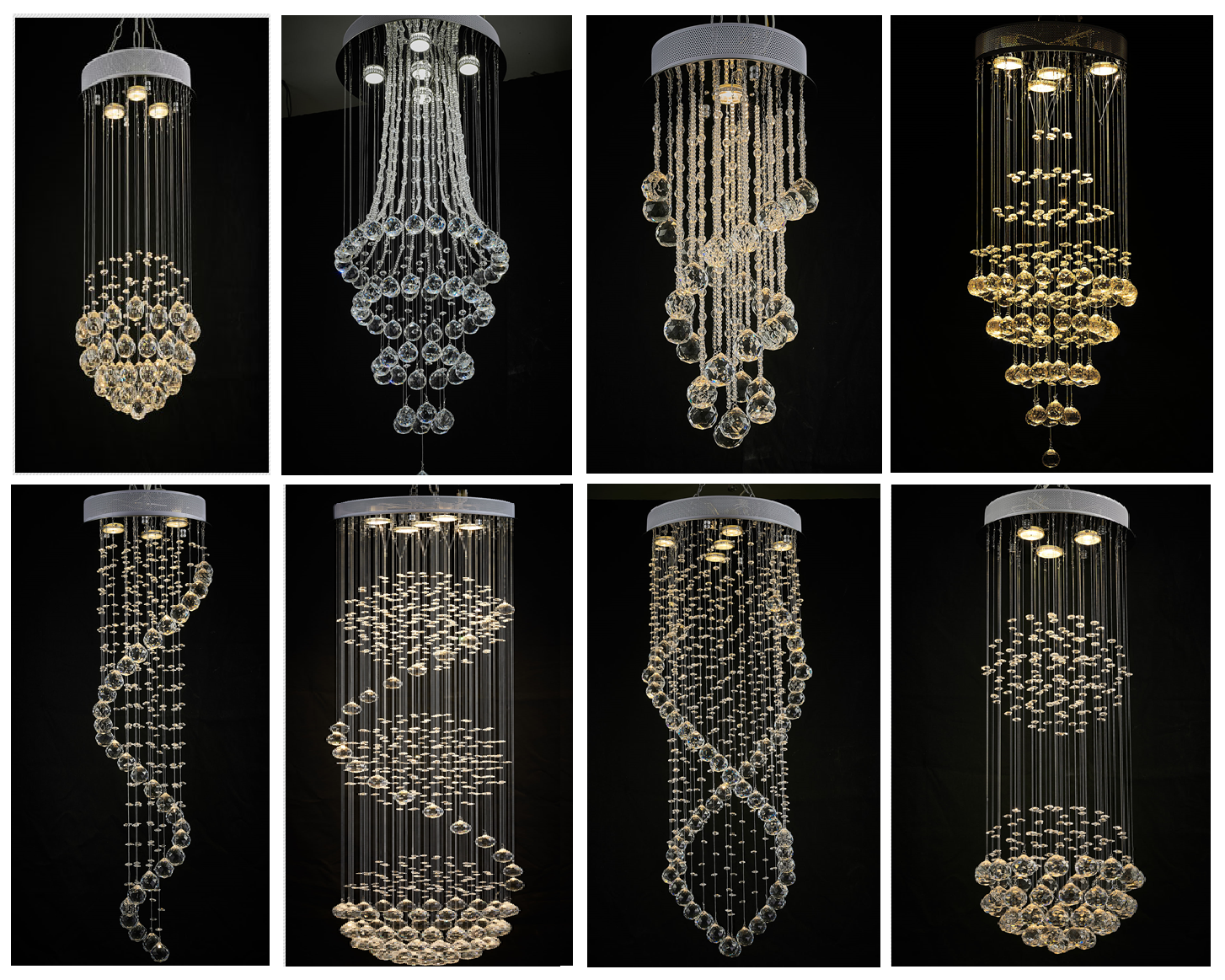 Modern Spiral Crystal droplet Cascading Ceiling Light Pendant Lamp Chandelier