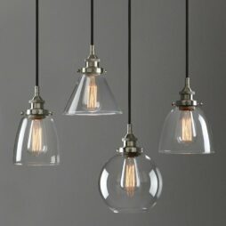 Modern Vintage Industrial Glass Shade Hanging Ceiling Lamp Pendant Light Brushed