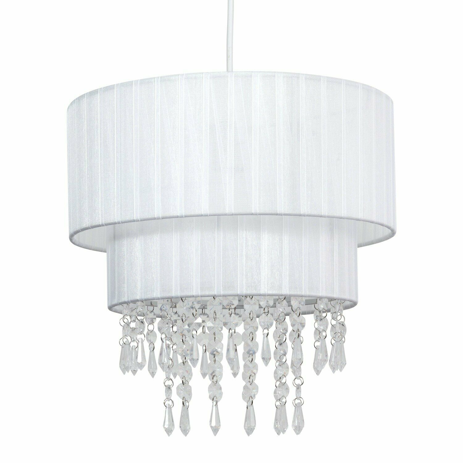 White Two Tier Acrylic Crystal Jewelled Easy Fit Ceiling Chandelier Light Shade