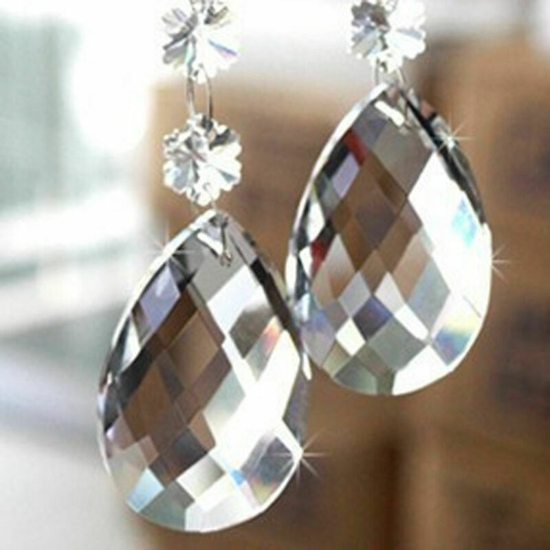 10X Clear Glass Crystal Drop Chandelier Lamp Droplet Pendant Prisms Wedding