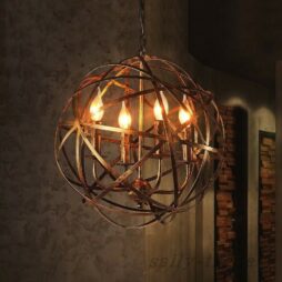 Antique Candle Style Chandelier Hanging Light Orb Cage Suspended Metal Globe