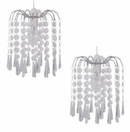 Pair of Clear Acrylic Crystal Drops Chandelier Ceiling Light Shade Pendant Shade