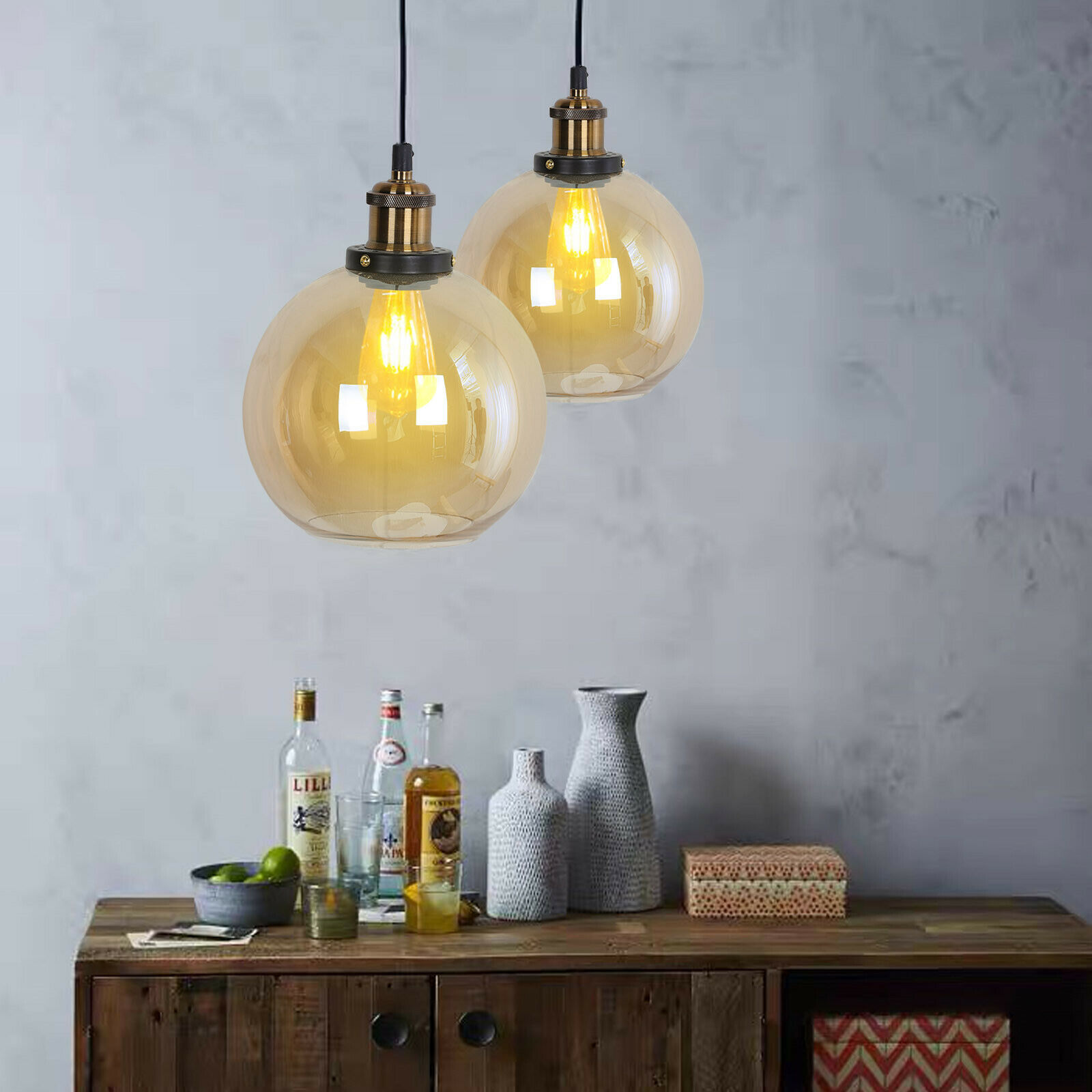 Vintage Industrial Ceiling Pendant Light Retro Loft Style Glass Shade Lamp UK