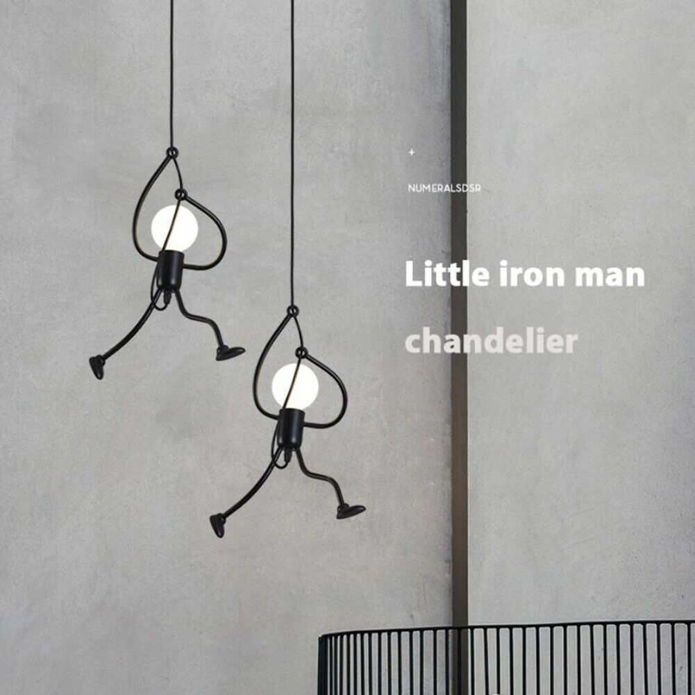 LED Pendant Light Small Iron Man Hanging Lamp Retro Lighting Fixture Home Decor