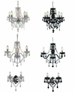 Marie Therese 2, 3 & 5 Ceiling Light Acrylic Chandelier & Wall Clear Black