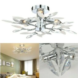 Clear Crystal LED Ceiling Light with Leaf Arms Chandelier Bed Living Room Lamp