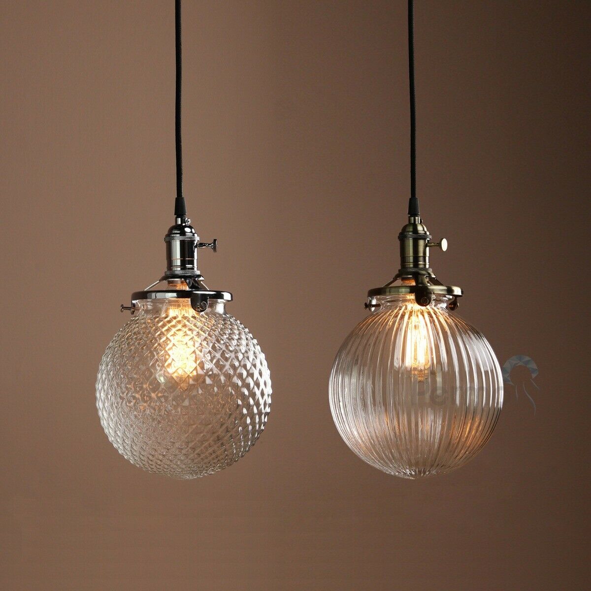 Industrial Pendant Light Textured Glass Globe Ceiling Lamp Living Room Bedroom