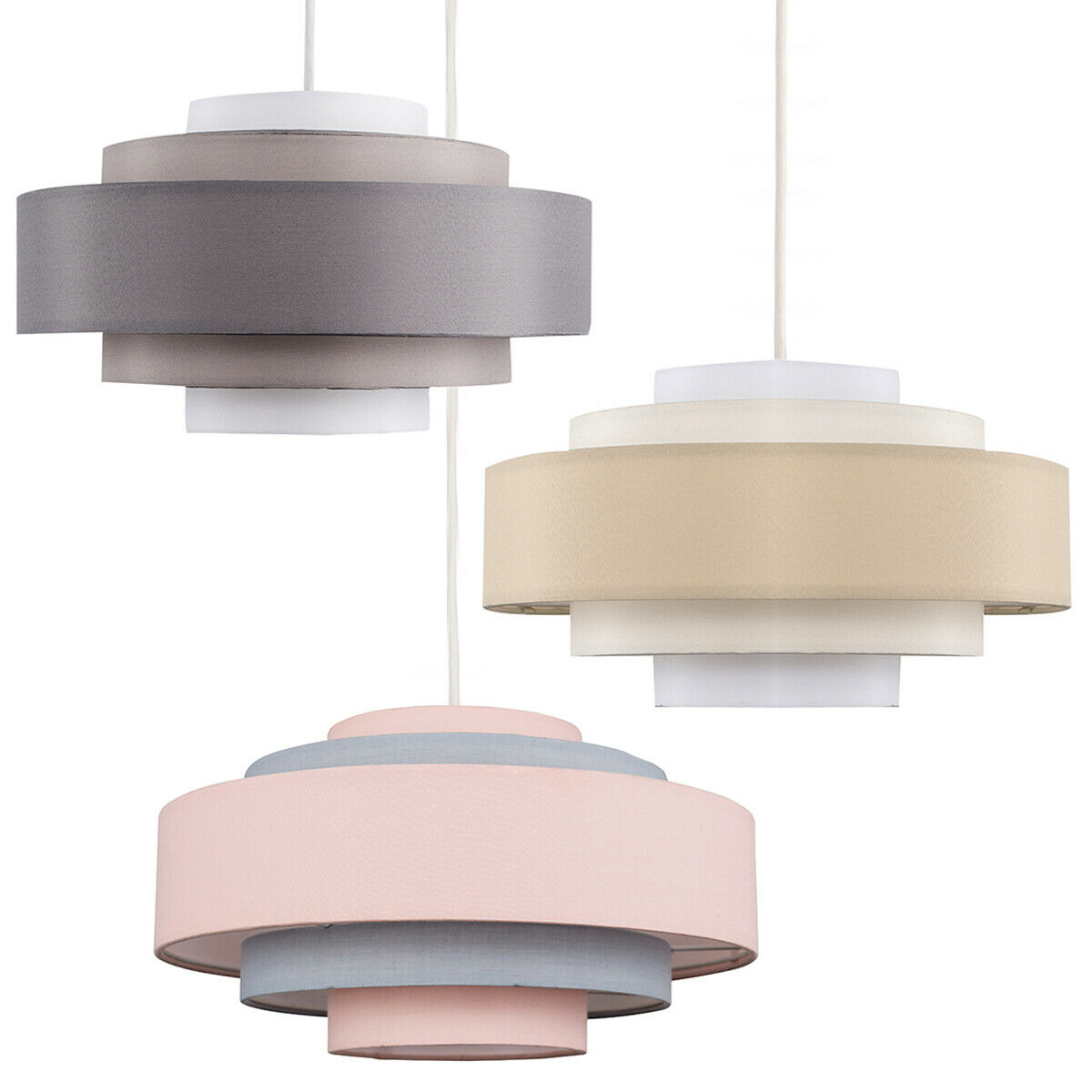 Modern Ceiling Pendant Light Shade 5 Tier Easy Fit Cotton Lampshade LED Bulb