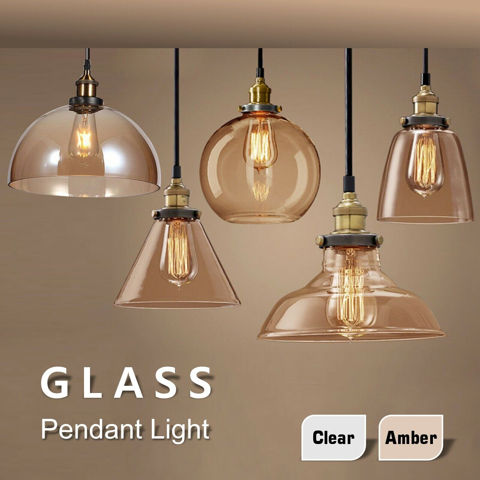 Vintage Industrial Ceiling Pendant Light Retro Loft Style Glass Shade Lamp