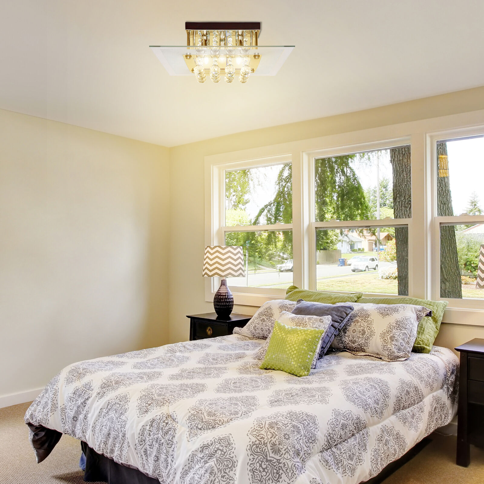 HOMCOM Modern Square Ceiling Chandelier Crystal Light Lamp Pendant