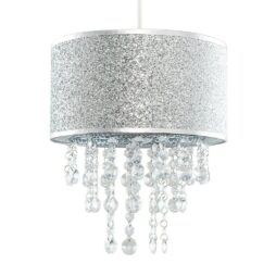 Modern Ceiling Pendant Shade Silver Glitter With Clear Acrylic Droplets LED Bulb