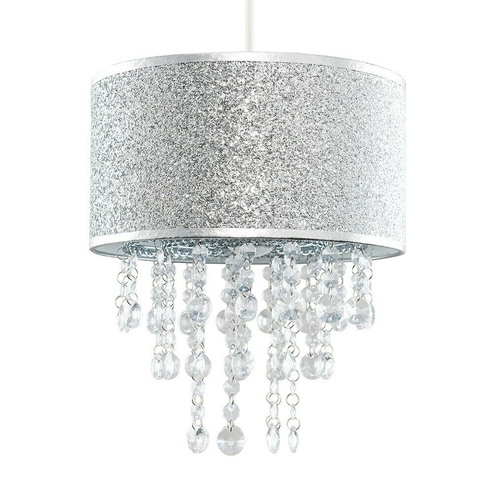 Modern Ceiling Pendant Shade Silver Glitter With Clear Acrylic Droplets LED Bulb